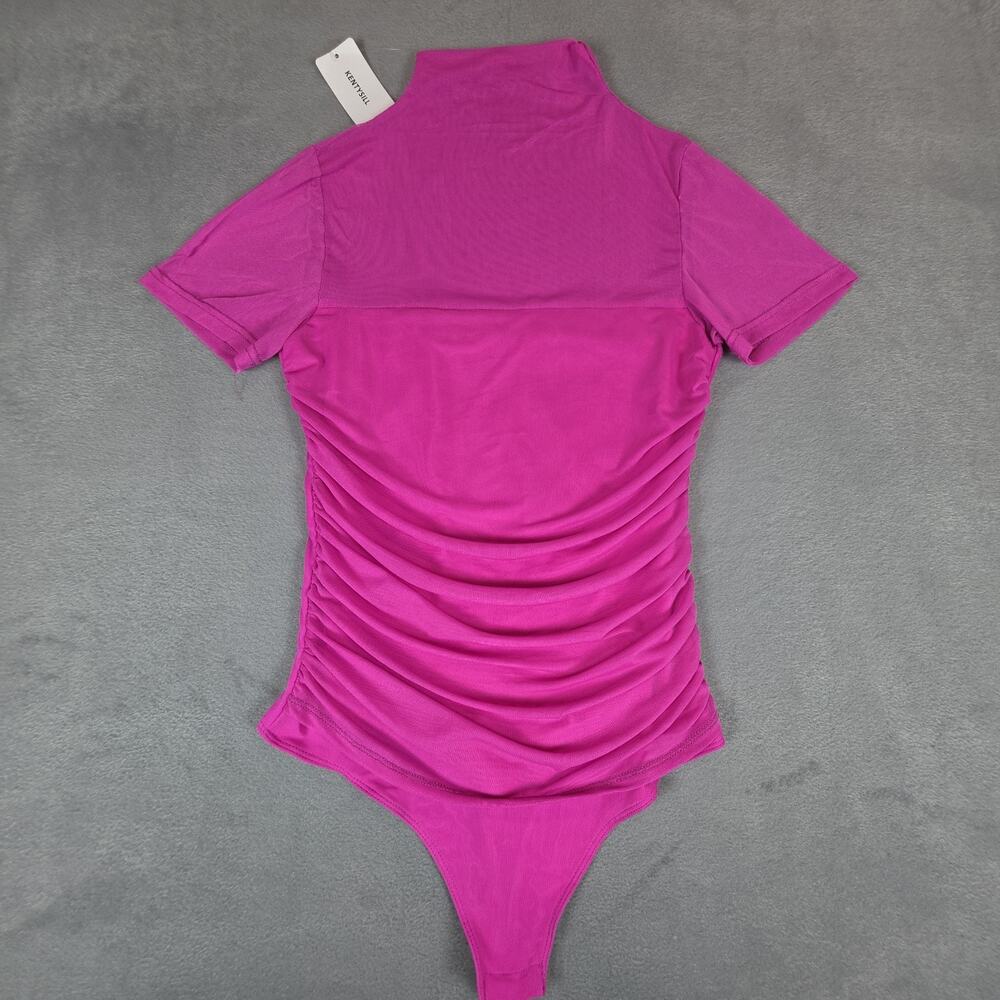 KENTYSIL Womens Pink Ruched Bodysuit Short Sleeve Stretch Top NEW Small See Pict